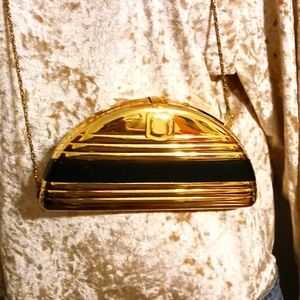 Vtg CHR Paris Milan New York Hard Shell 1/2 Moon Evening Purse